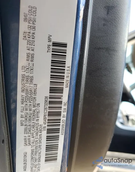 2008 Subaru Outback 2.5I from USA, damaged, VIN 4S4BP61C287329636